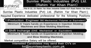Sunrise Plastic Industries (Pvt) Ltd (Rahim Yar Khan Plant) Jobs
